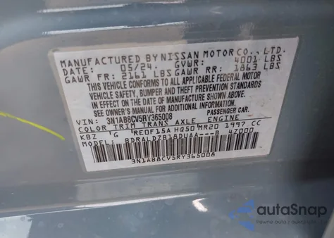 2024 Nissan Sentra Sv Xtronic Cvt from USA, damaged, VIN 3N1AB8CV5RY365008